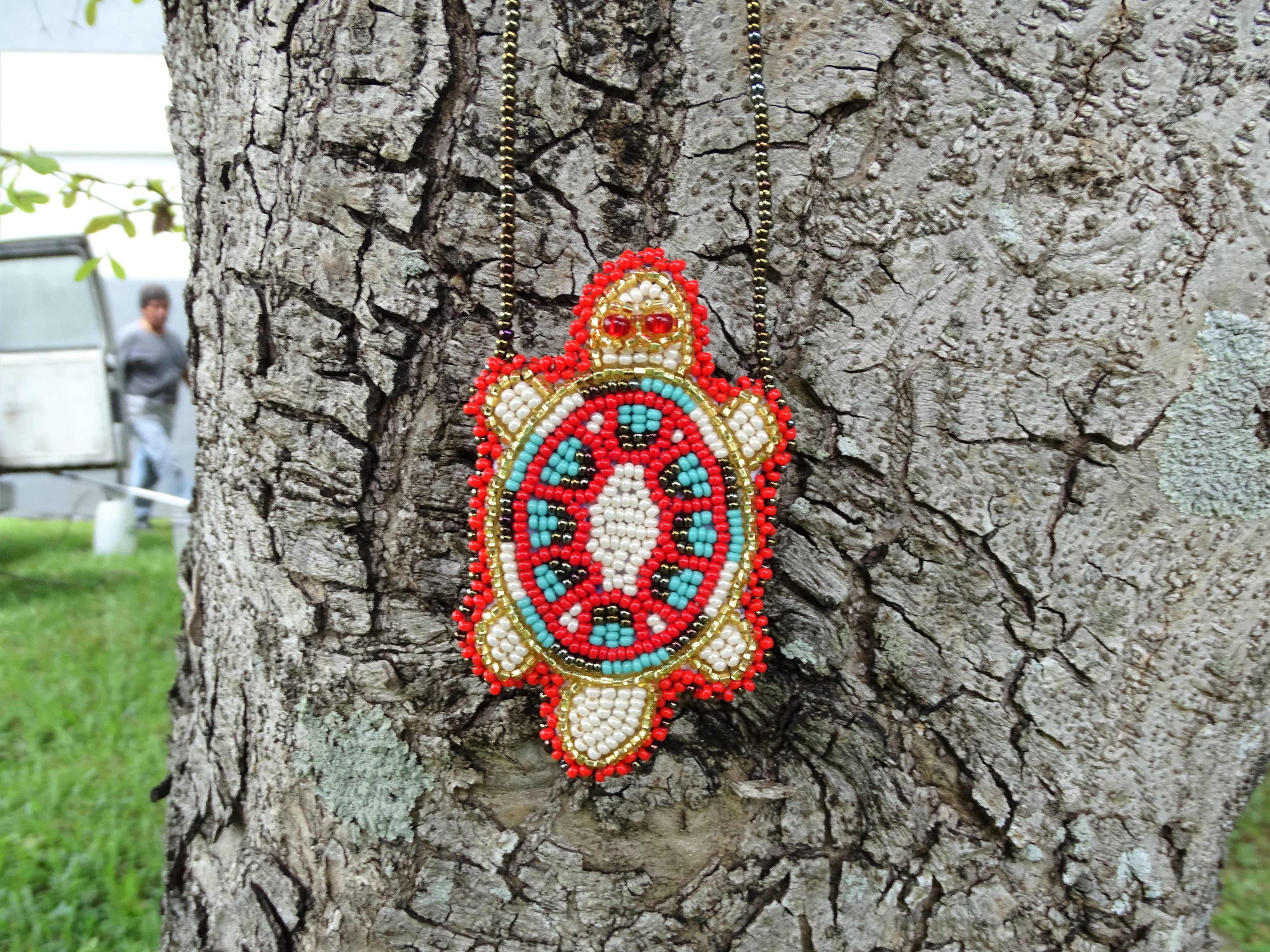 Pichincha - Seed Bead Turtle Shaped Medicine Pouch Necklace Stash Bag