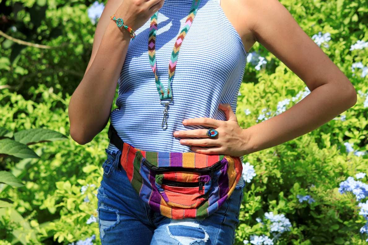 Pichincha - Woven Striped Guatemalan 2 Zipper Fanny Pack