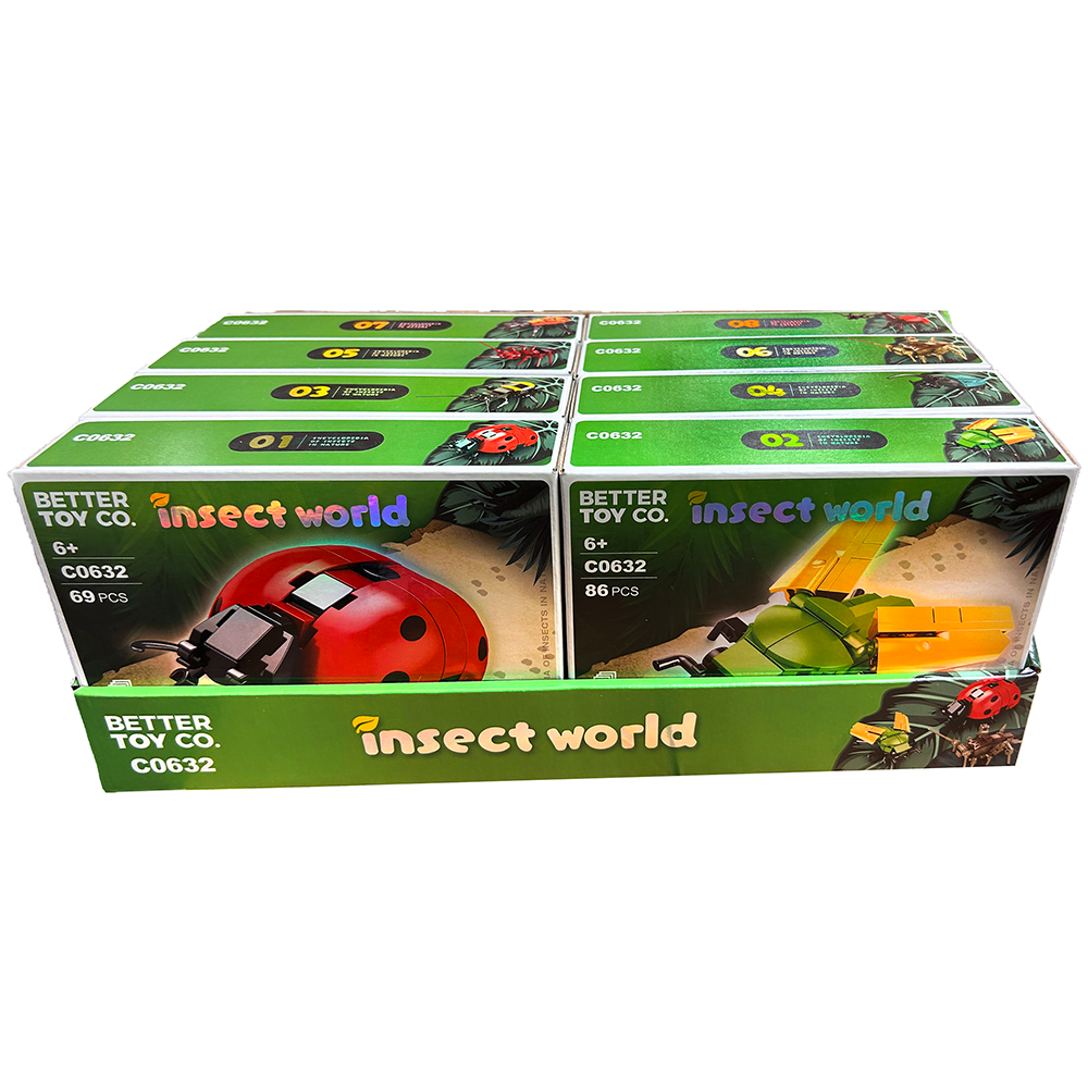 Texas Toy Distribution - Insect World Building Brick Bug Display Set, x8 Kits