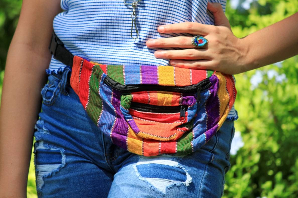 Pichincha - Woven Striped Guatemalan 2 Zipper Fanny Pack