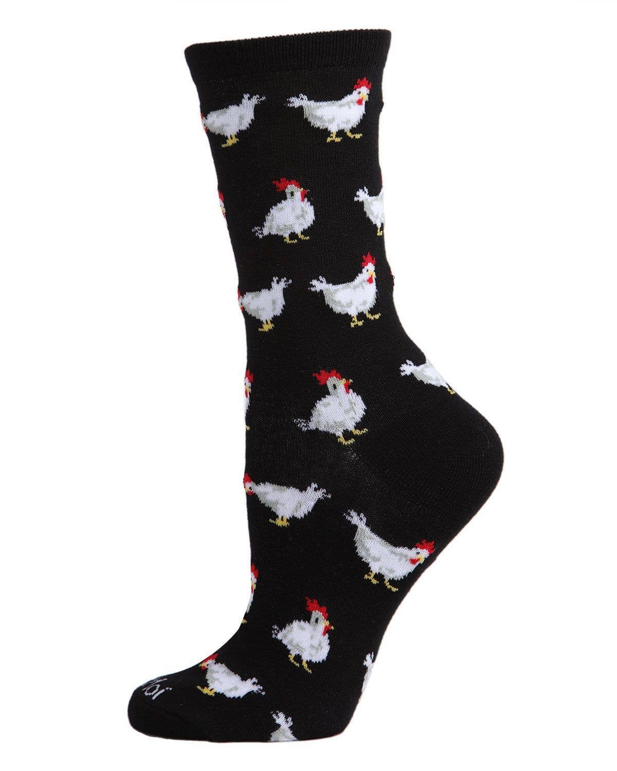 Infinity Classics International Inc. - MeMoi Chickens Bamboo Blend Crew Socks: Black / 9-11