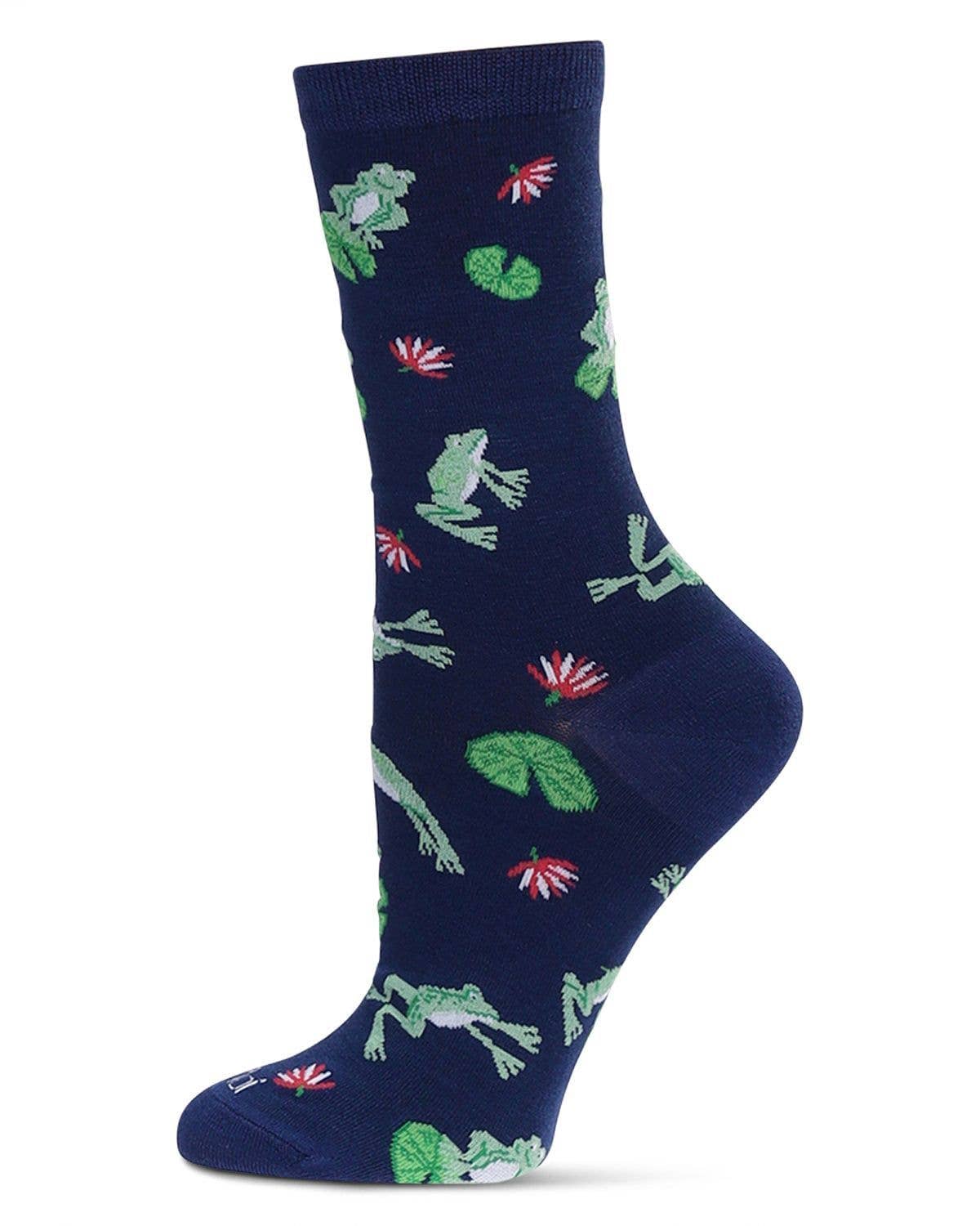 Women's Frogs Bamboo Crew Socks: Navy / 9-11