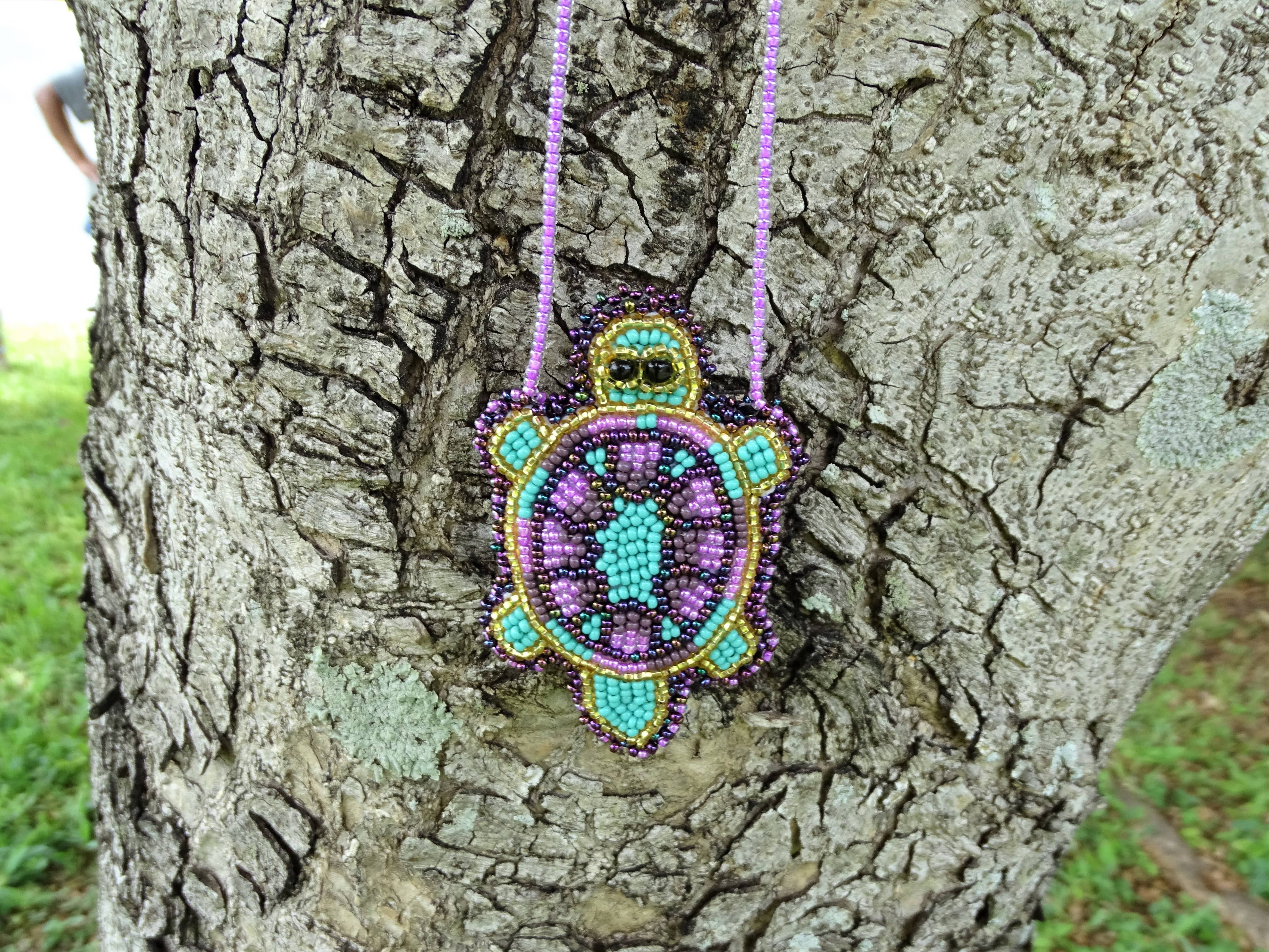 Pichincha - Seed Bead Turtle Shaped Medicine Pouch Necklace Stash Bag