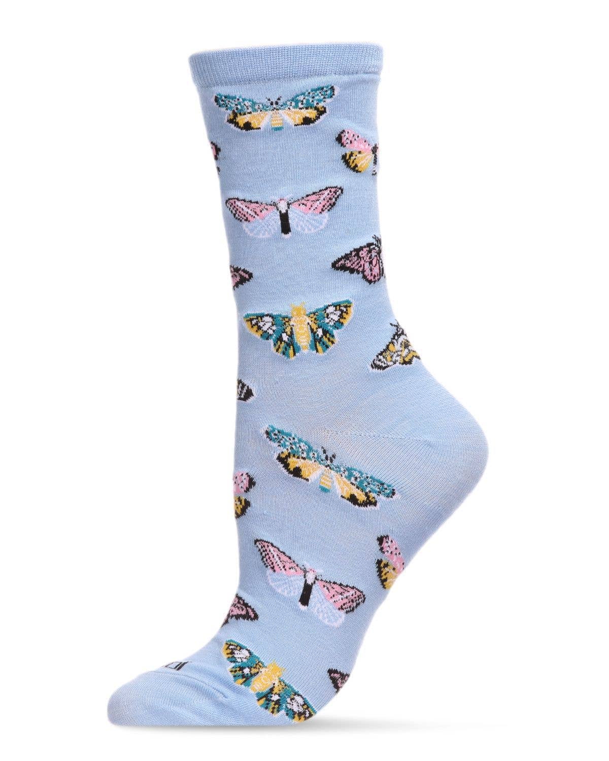 Butterfly Crew Socks: Light Blue / 9-11