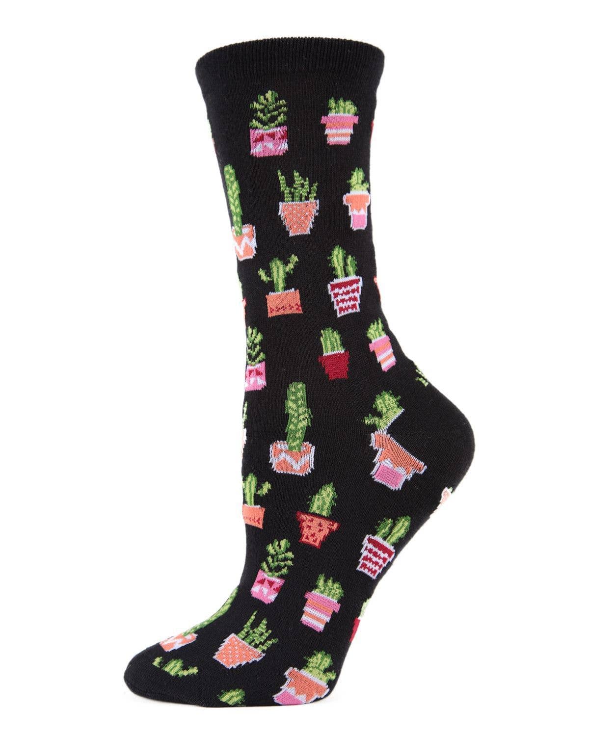 Infinity Classics International Inc. - MeMoi Potted Cacti Bamboo Crew Socks: Ivory / 9-11