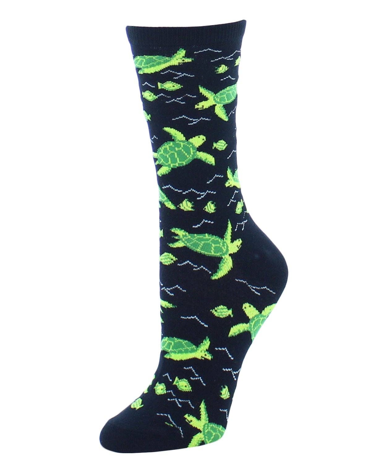 Infinity Classics International Inc. - MeMoi Turtle Time Bamboo Crew Socks: Black / 9-11