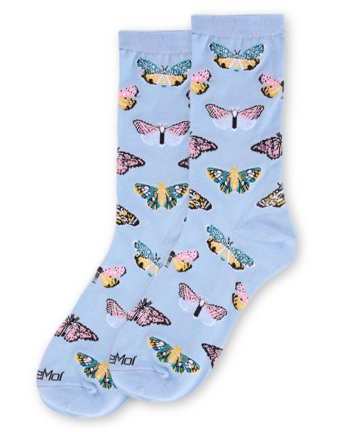 Butterfly Crew Socks: Light Blue / 9-11