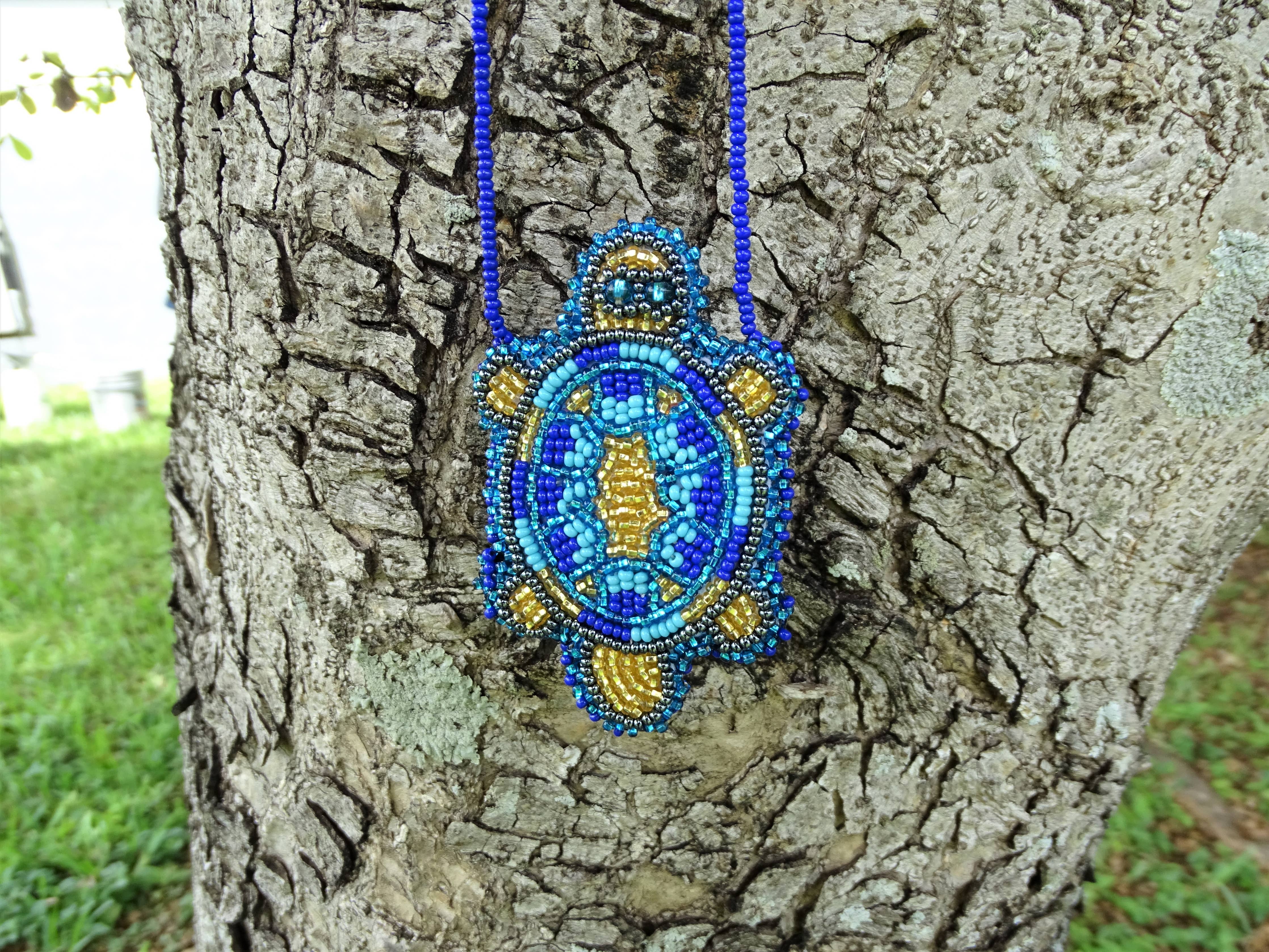 Pichincha - Seed Bead Turtle Shaped Medicine Pouch Necklace Stash Bag