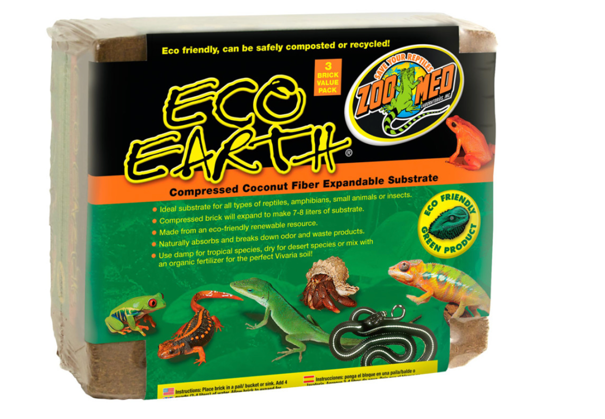 Zoo Med Eco Earth Compressed Coconut Fiber Substrate Brick 3pk