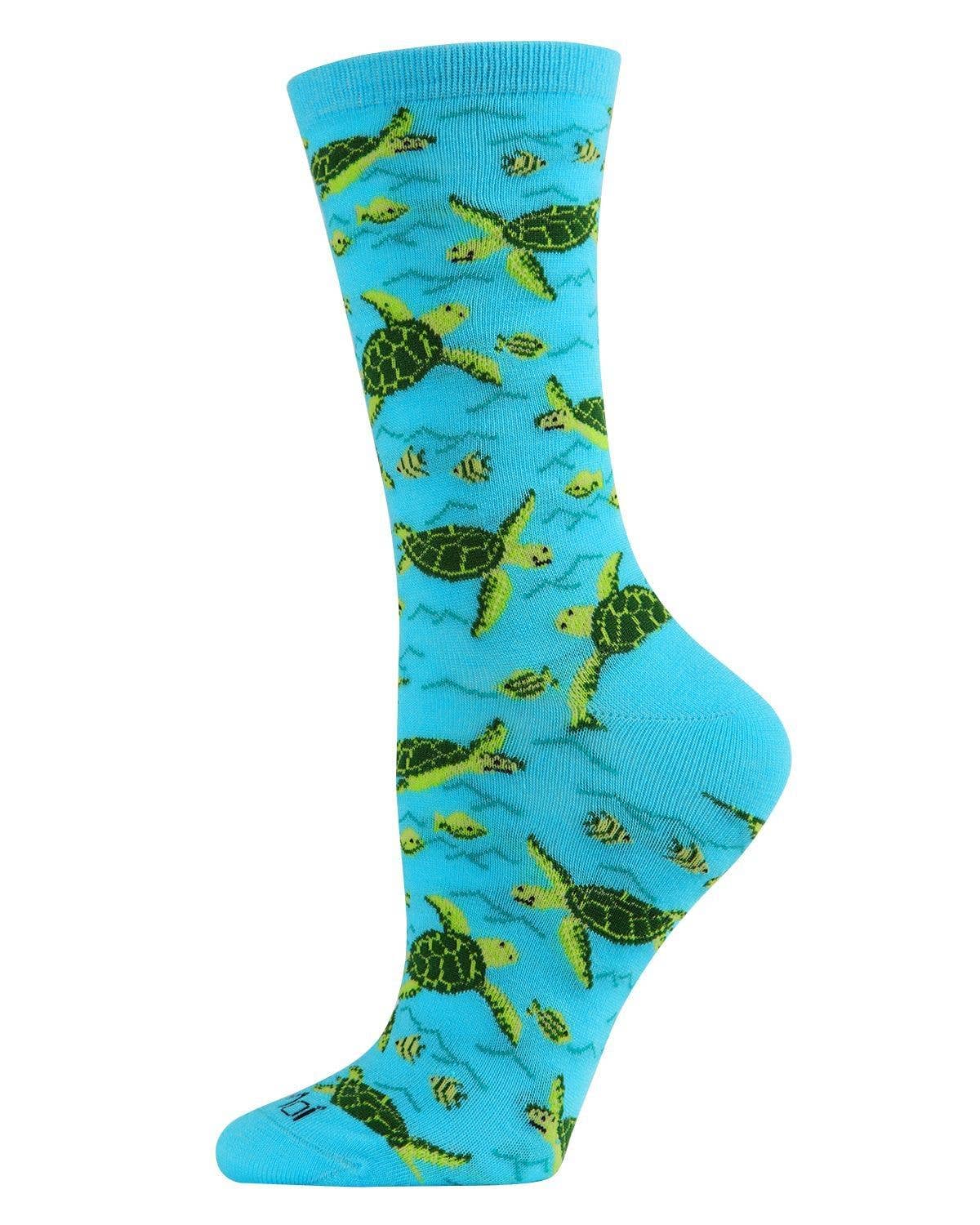 Infinity Classics International Inc. - MeMoi Turtle Time Bamboo Crew Socks: Black / 9-11