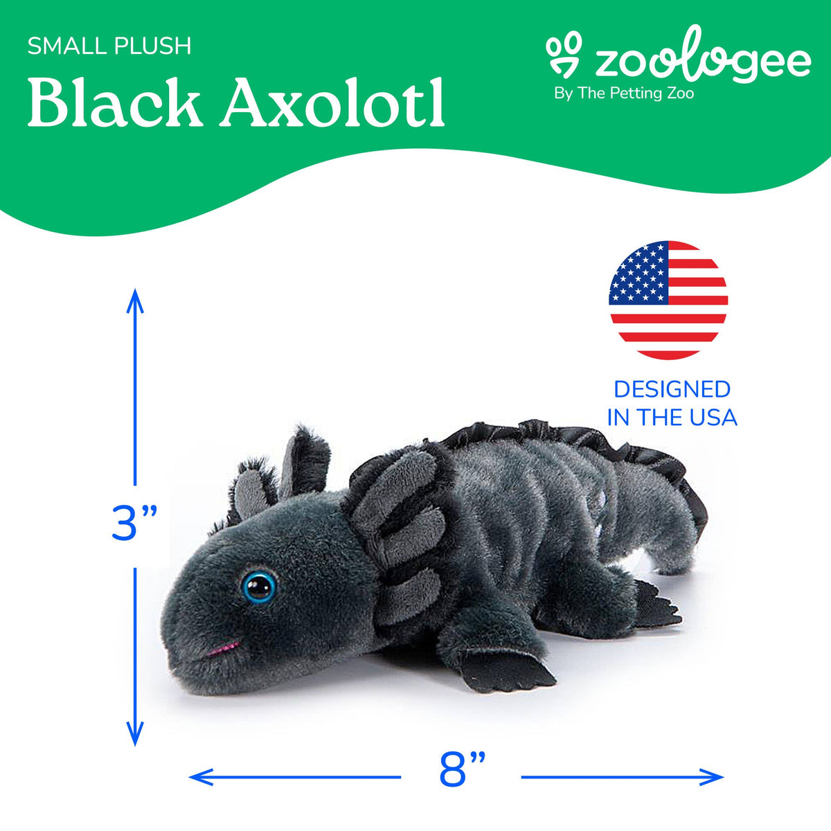 The Petting Zoo - 8" (25cm) Scoopz Axolotl Black Sea Life