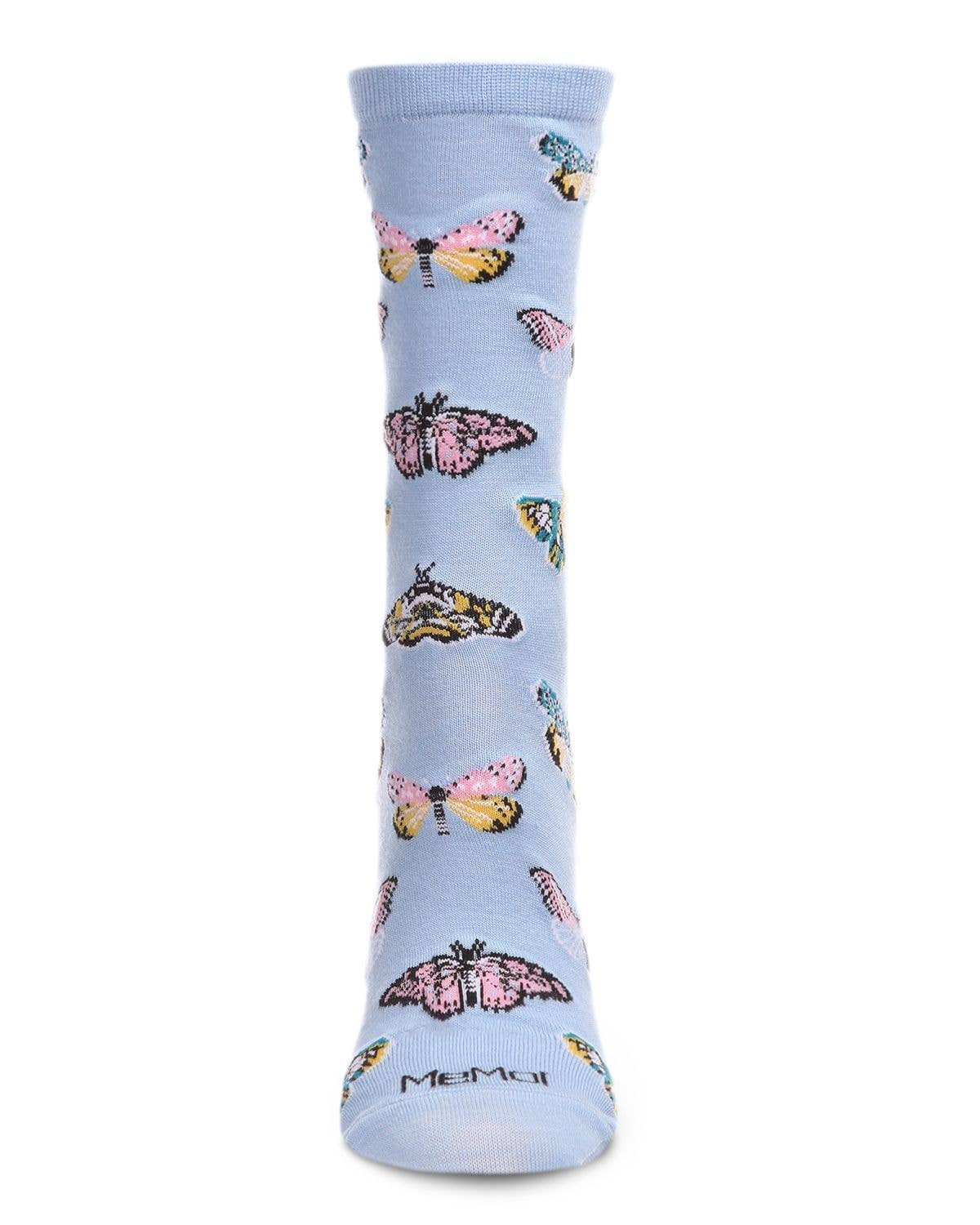 Butterfly Crew Socks: Light Blue / 9-11