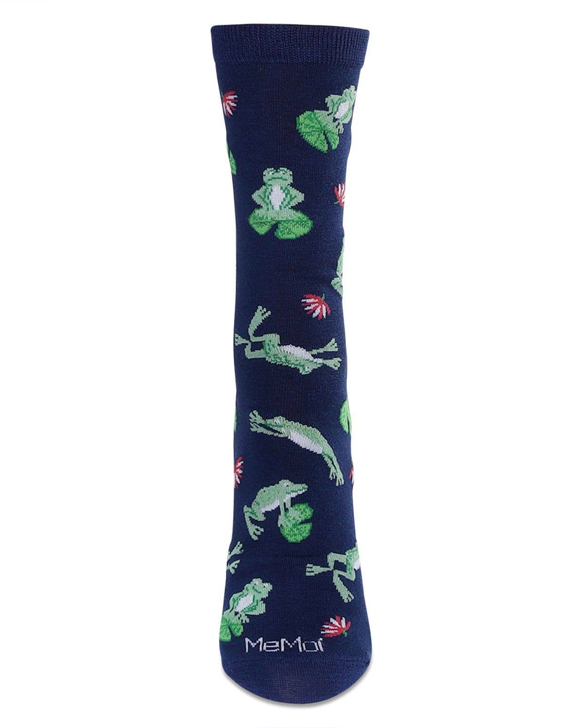 Women's Frogs Bamboo Crew Socks: Navy / 9-11