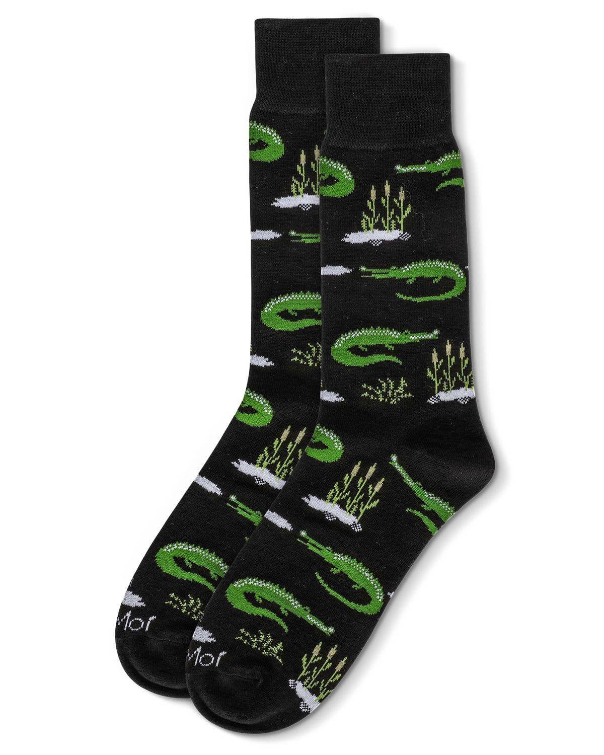Men's Alligators Bamboo Crew Socks: Black / 10-13