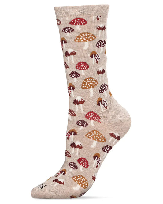 Mushroom Field Bamboo Blend Crew Sock: Hemp Heather / 9-11