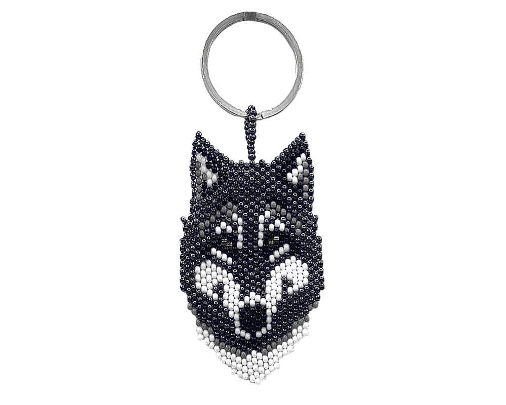 Pichincha - Beaded Wolf Head Seed Bead Flat Keychain