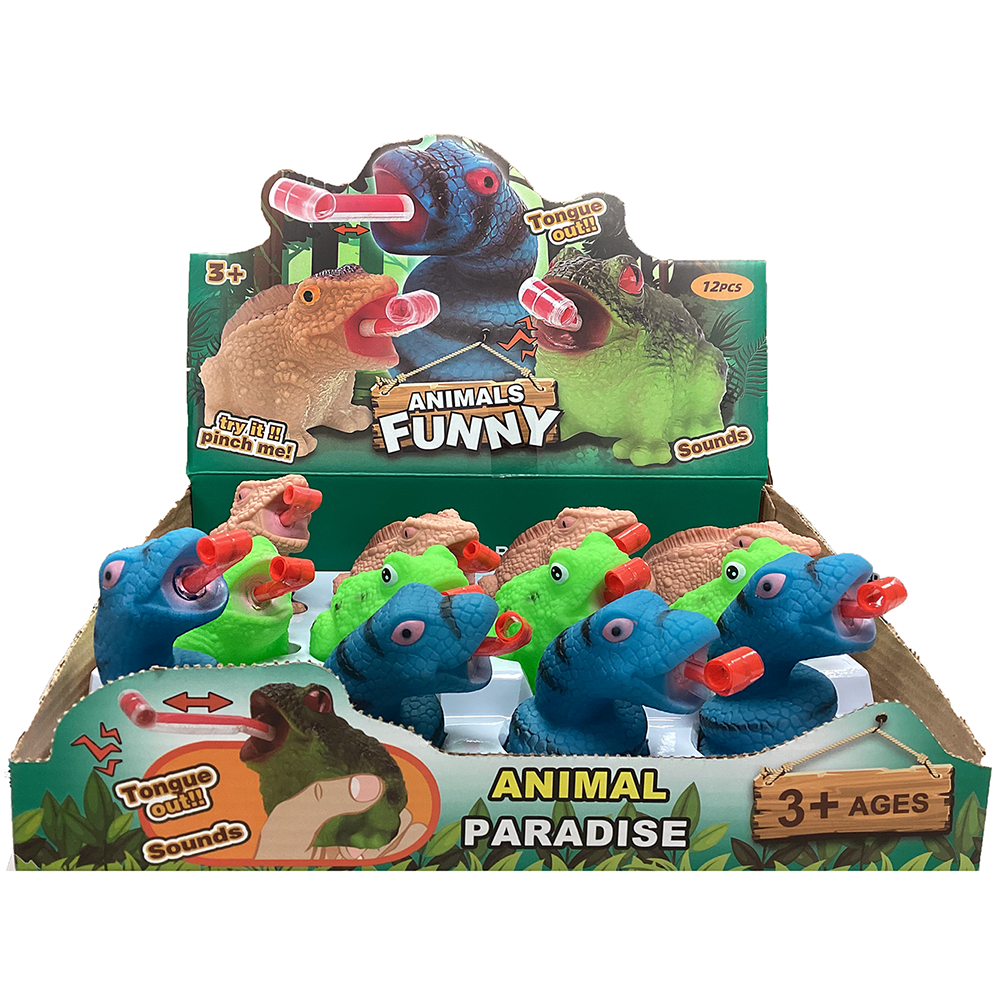 Texas Toy Distribution - Roll Tongue Reptile Squeeze Animal Display, 12 Units