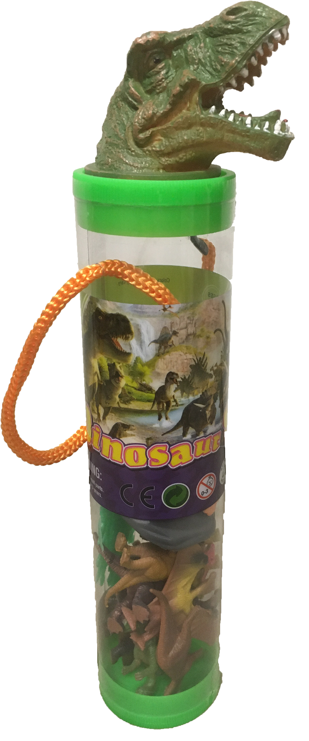 Texas Toy Distribution - Dinosaur Figurines in Clear Tube with T-Rex Head Topper