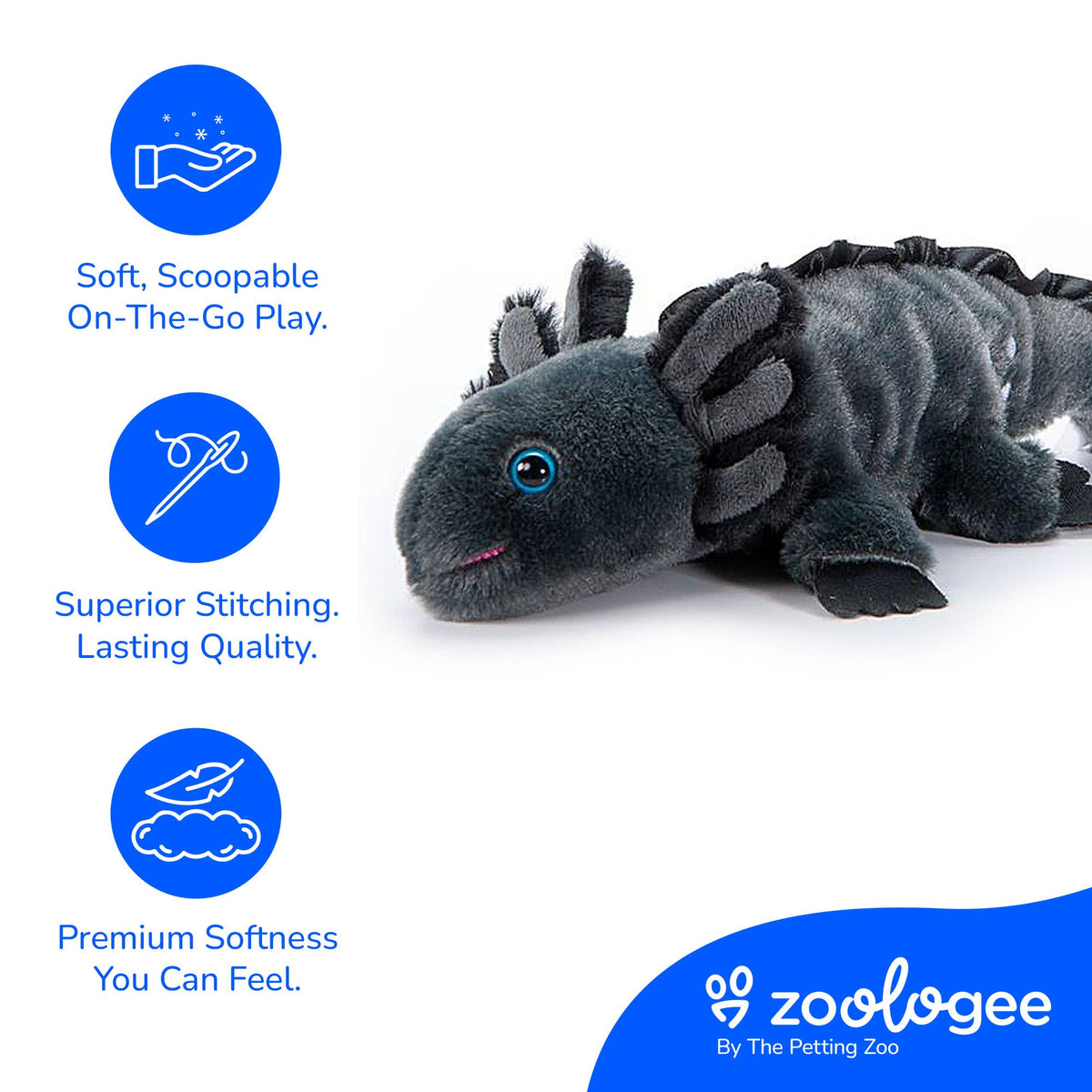 The Petting Zoo - 8" (25cm) Scoopz Axolotl Black Sea Life