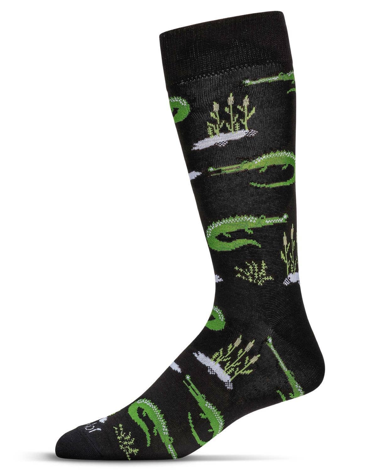 Men's Alligators Bamboo Crew Socks: Black / 10-13