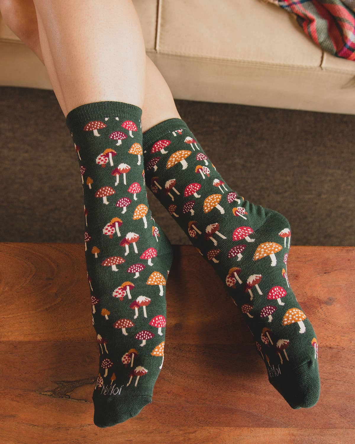 Mushroom Field Bamboo Blend Crew Sock: Hemp Heather / 9-11