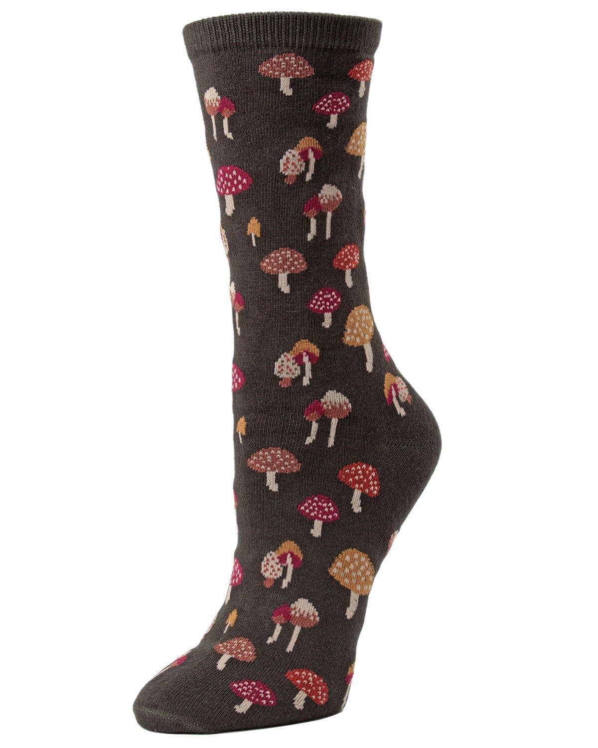 Mushroom Field Bamboo Blend Crew Sock: Hemp Heather / 9-11