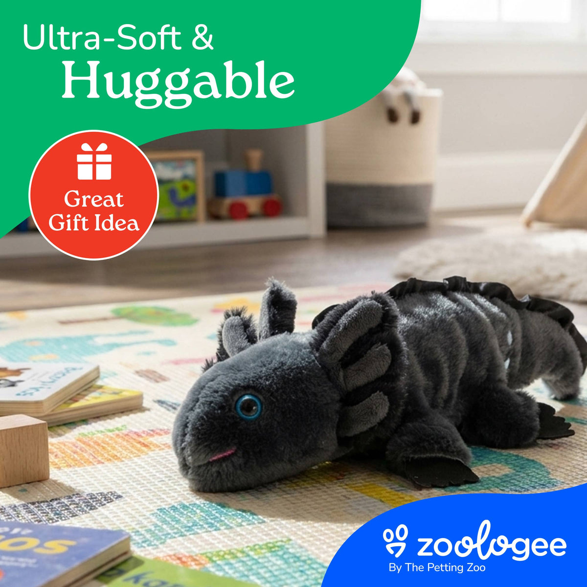 The Petting Zoo - 8" (25cm) Scoopz Axolotl Black Sea Life