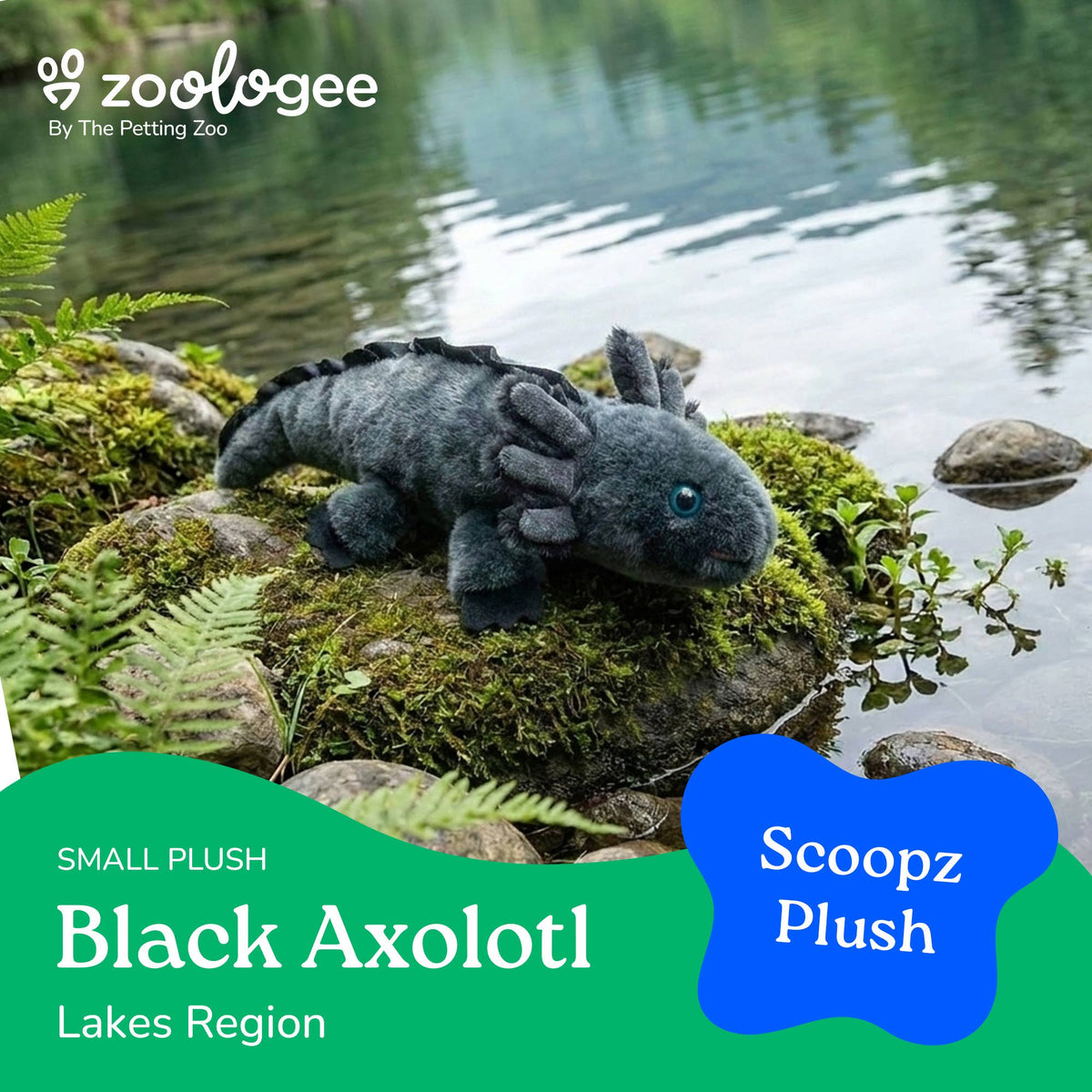 The Petting Zoo - 8" (25cm) Scoopz Axolotl Black Sea Life