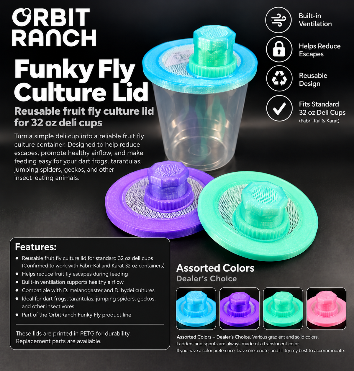 Fruit Fly Lids by Orbit Ranch (assorted color)