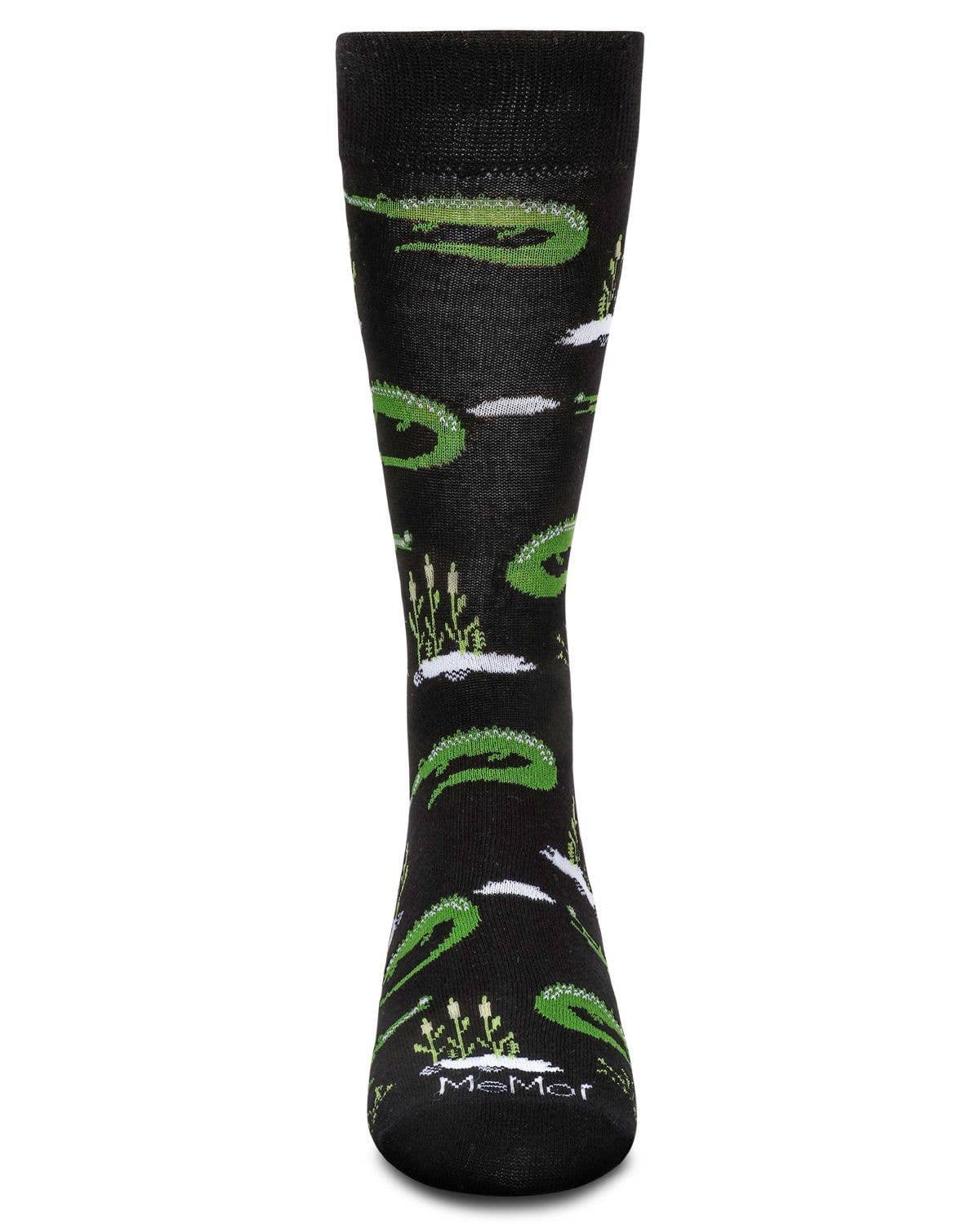 Men's Alligators Bamboo Crew Socks: Black / 10-13