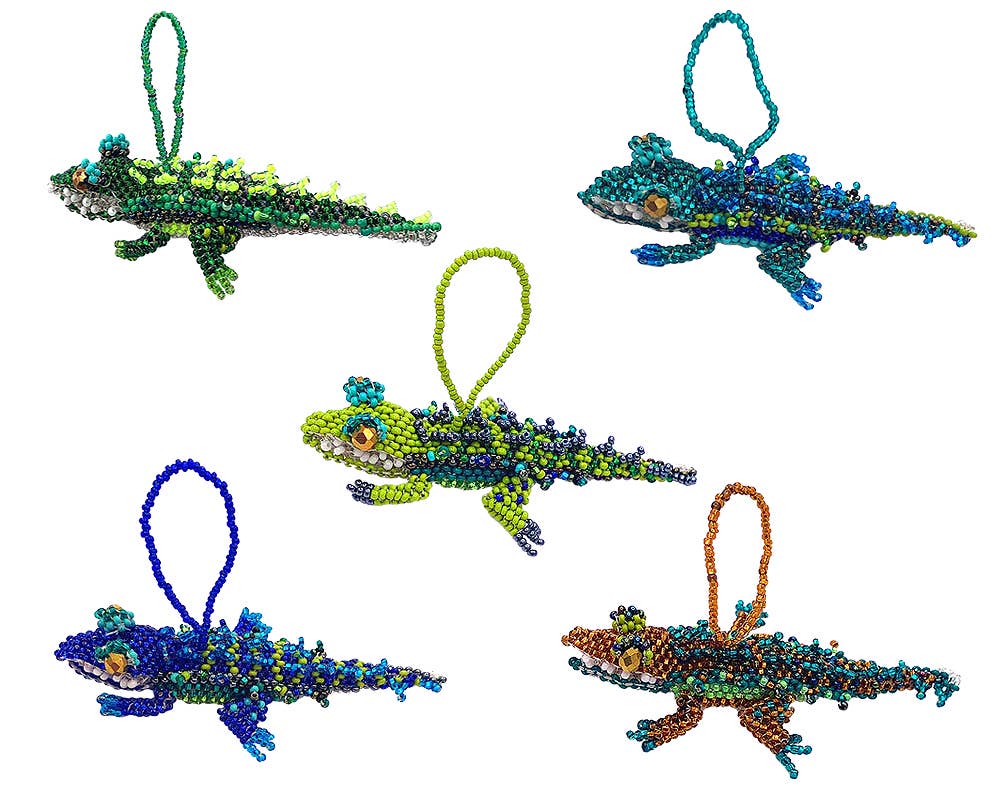 Pichincha - Beaded Alligator Figurine Seed Bead Hanging Ornament