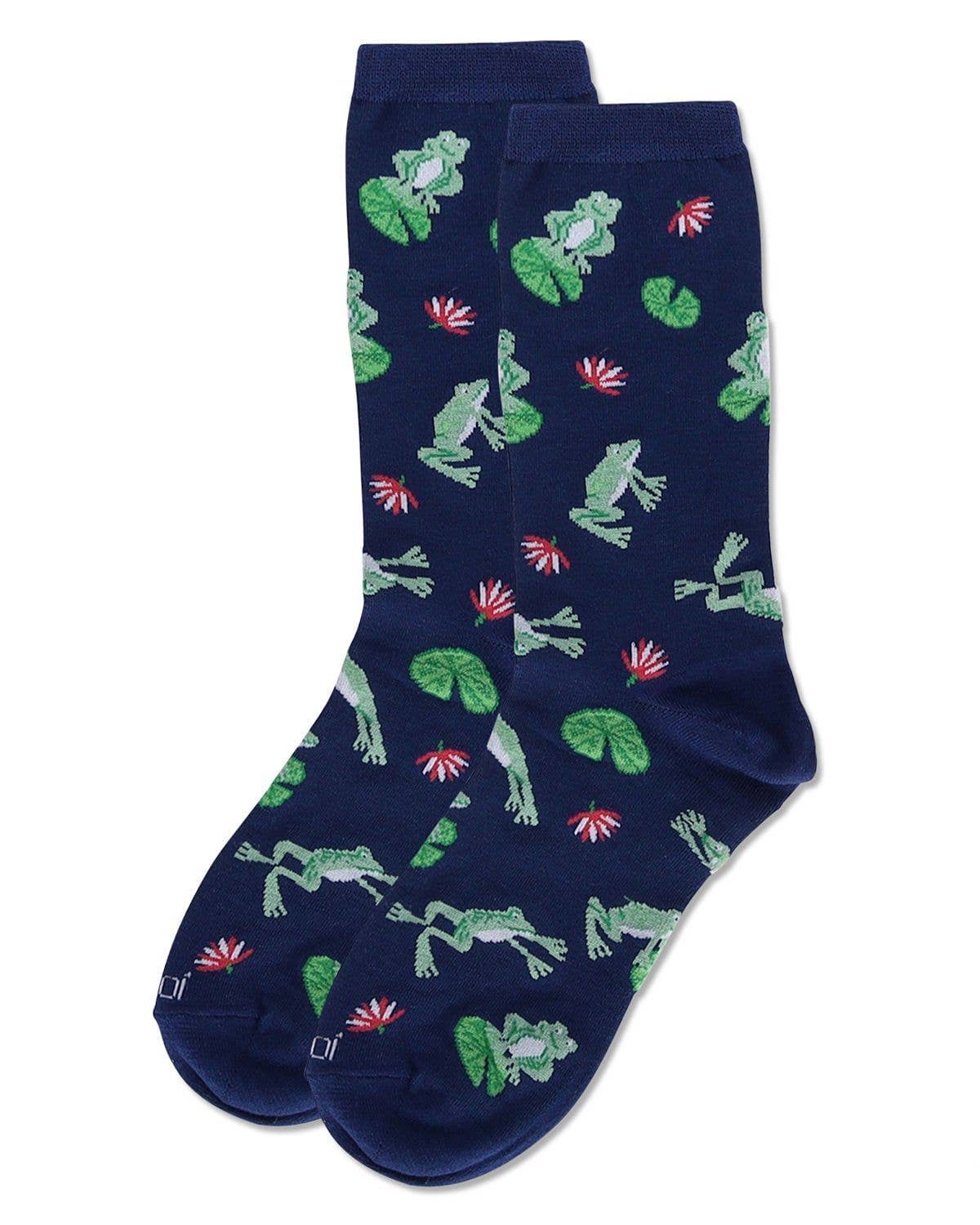Women's Frogs Bamboo Crew Socks: Navy / 9-11